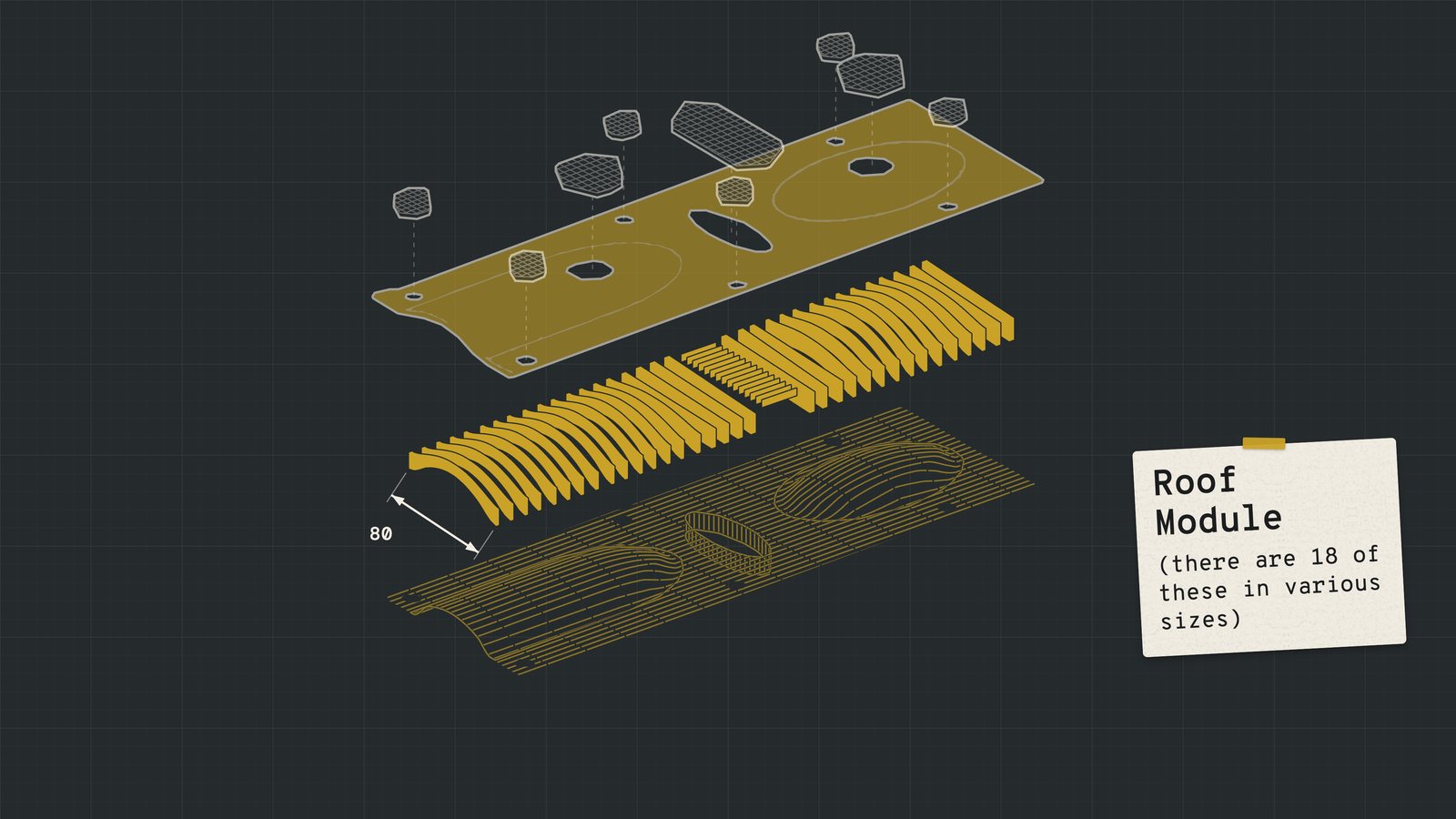 An exploded animation of one PDX roof module